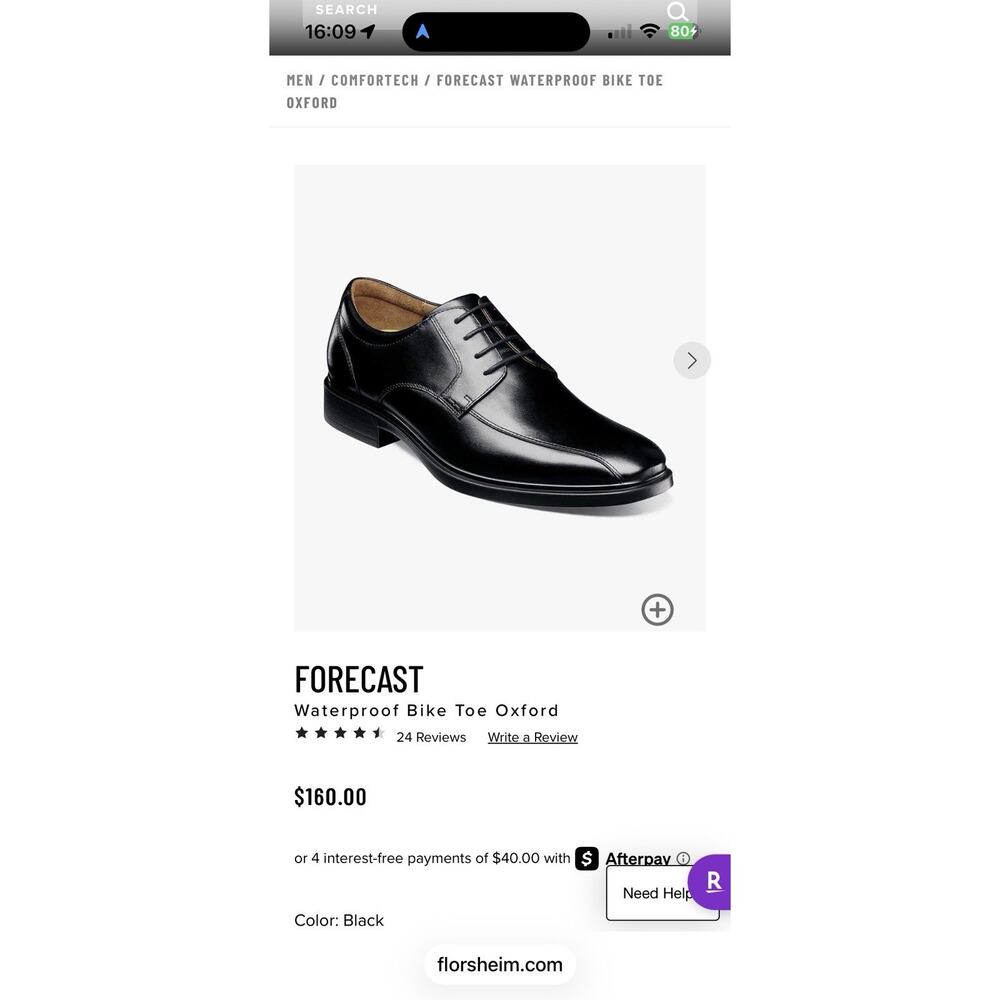 Florsheim Men's Comfortech Black Dress Shoe Size 9.5D